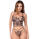 Ensemble 2 pièces bustier à armatures en résille transparente et string - MAL8955NUBK