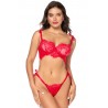 Ensemble sexy 2 pièces en dentelle avec liens à nouer et string - MAL8968RED