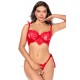 Ensemble sexy 2 pièces en dentelle avec liens à nouer et string - MAL8968RED