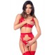 Ensemble sexy 3 pièces peek-a-boo en dentelle avec string et porte-jarretelles - MAL8970RED