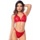 Ensemble sexy 2 pièces en dentelle romantique avec haut et string assorti - MAL8971RED