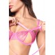Ensemble sexy 4 pièces avec soutien-gorge ouvert, string, bandeau et menottes en dentelle - MAL8974PINK