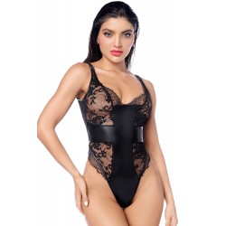 Body sexy noir dentelle similicuir - MAL2805BLK