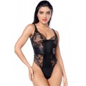 Body sexy noir dentelle similicuir - MAL2805BLK