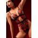 Teddy taille haute en résille noire brodée de roses avec ceinture - MAL8961BKRD