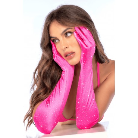 Une paire de gants satinés roses avec strass - Mapalé
