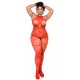 Bodystocking grande taille en résille rouge à motif cœur, orné de strass, ouvert à l’entrejambe - Mapalé