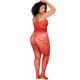 Bodystocking grande taille en résille rouge à motif cœur, orné de strass, ouvert à l’entrejambe - Mapalé