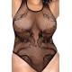 Body noir grande taille en résille motif serpent, orné de strass, ouvert à l’entrejambe - Mapalé