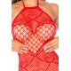 Bodystocking en résille rouge à motif cœur, orné de strass, ouvert à l’entrejambe - Mapalé