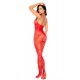 Bodystocking en résille rouge à motif cœur, orné de strass, ouvert à l’entrejambe - Mapalé