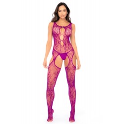 Bodystocking en résille à motif floral, couleur orchidée - Mapalé