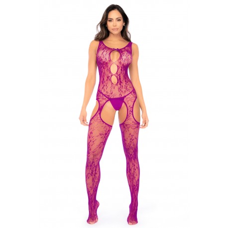 Bodystocking en résille à motif floral, couleur orchidée - Mapalé