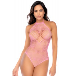 Body rose en résille à motif cœur - Mapalé