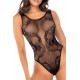 Body noir en résille motif serpent, orné de strass, ouvert à l’entrejambe - Mapalé