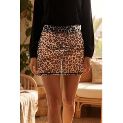 Jupe en résille transparente imprimé léopard Clara - LSN2