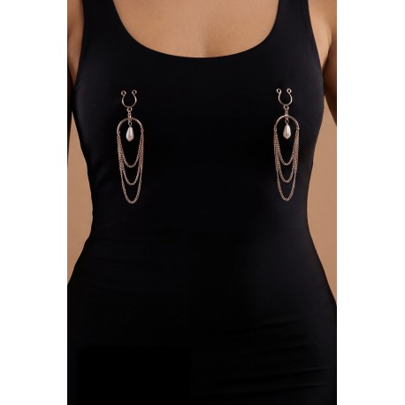 Bijoux de seins avec 3 chainettes doré rose et une perle - SO-0187