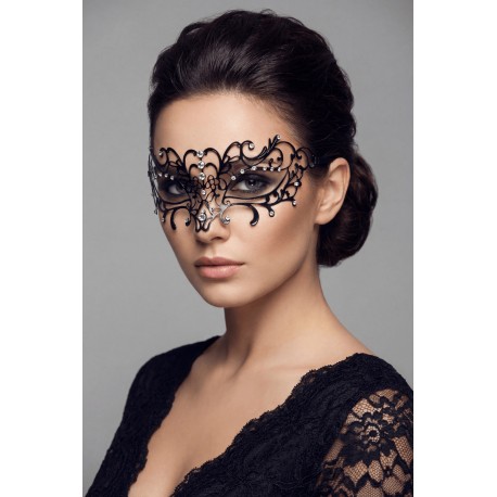 Masque vénitien Elena rigide noir avec strass - HMJ-003BK