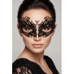 Masque vénitien Greta rigide noir avec strass - HMJ-005BK