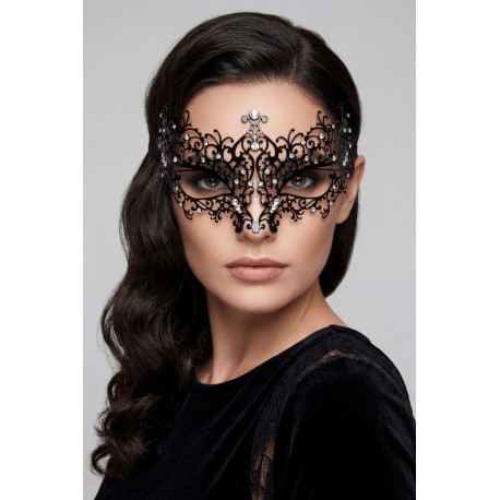Masque vénitien Chiara rigide noir avec strass - HMJ-016BK