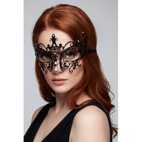 Masque vénitien Lucia rigide noir avec strass - HMJ-030BK