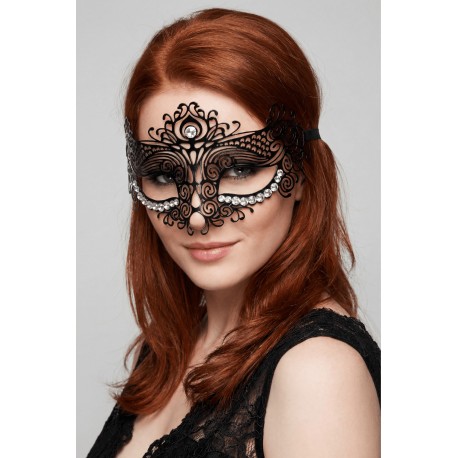 Masque vénitien Ornella rigide noir avec strass - HMJ-031BK