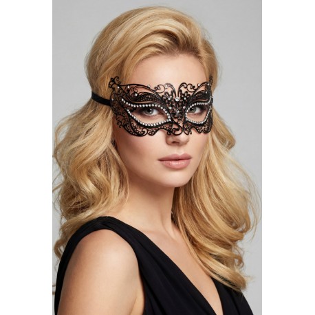 Masque vénitien Alba rigide noir avec strass - HMJ-039BK