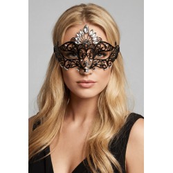 Masque vénitien Gemma rigide noir avec strass - HMJ-055BK