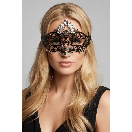 Masque vénitien Gemma rigide noir avec strass - HMJ-055BK
