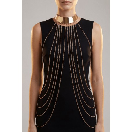 Tour de cou bijou avec chaines de corps doré - BCHA001GLD