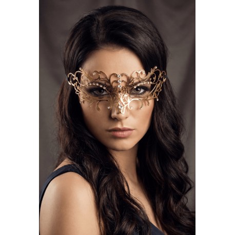 Masque vénitien Elena rigide doré avec strass - HMJ-003B