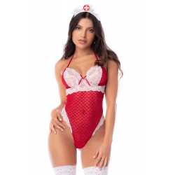 Body infirmière noir en maille et dentelle avec accessoire tête – Mapalé