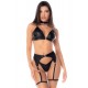 Ensemble lingerie 4 pièces noir effet wetlook – Mapalé