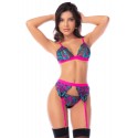 Ensemble lingerie 3 pièces bleu et rose brodé avec sequins – Mapalé