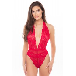 Body string rouge dentelle profond décolleté - René Rofé
