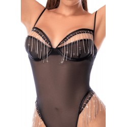 Body noir transparent avec strass scintillants – Mapalé