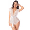 Combishort blanc en dentelle transparente avec ceinture – Mapalé
