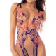 Body teddy bleu et rose brodé avec porte-jarretelles – Mapalé
