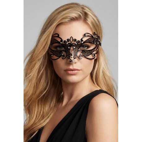Masque vénitien Gaia rigide noir avec strass - HMJ-061BK