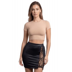 Jupe courte noire Kyra avec zip fonctionnel sur le côté - LDC07BLK