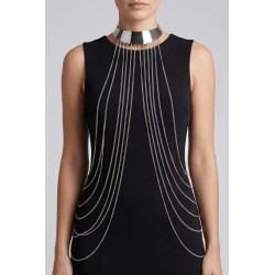 Tour de cou bijou avec chaines de corps argenté - BCHA001SIL