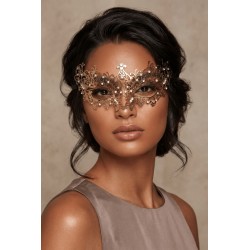Masque vénitien Chiara rigide doré avec strass - HMJ-016B