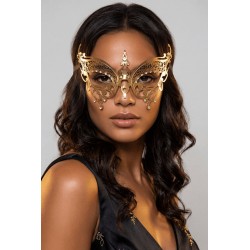 Masque vénitien Alida rigide doré avec strass - HMJ-026B