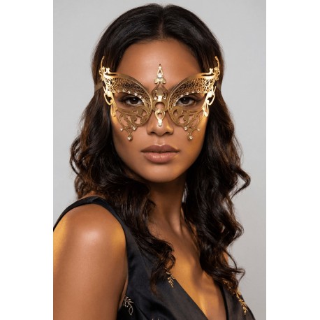 Masque vénitien Alida rigide doré avec strass - HMJ-026B