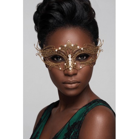 Masque vénitien Asia rigide doré avec strass - HMJ-028B