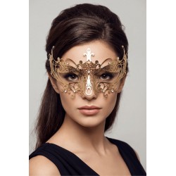 Masque vénitien Lucia rigide doré avec strass - HMJ-030B