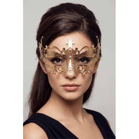 Masque vénitien Lucia rigide doré avec strass - HMJ-030B