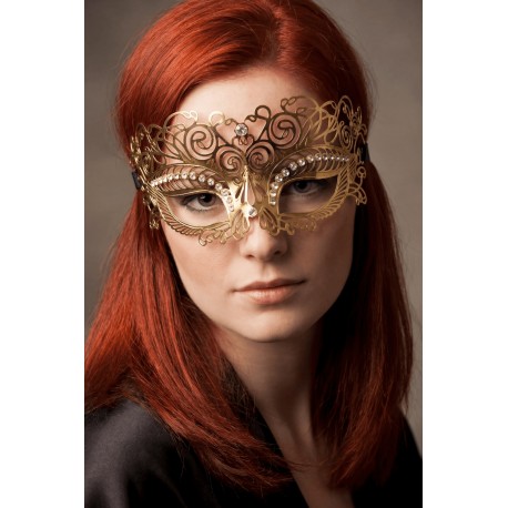 Masque vénitien Giulia rigide doré avec strass - HMJ-035B