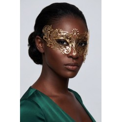 Masque vénitien Bianca rigide doré avec strass - HMJ-047B