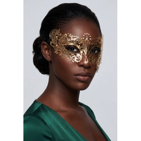 Masque vénitien Bianca rigide doré avec strass - HMJ-047B